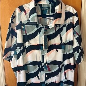 NWT Perry Ellis Geometric Button Down Shirt - Blue, White, maroon, Pink, Teal,
